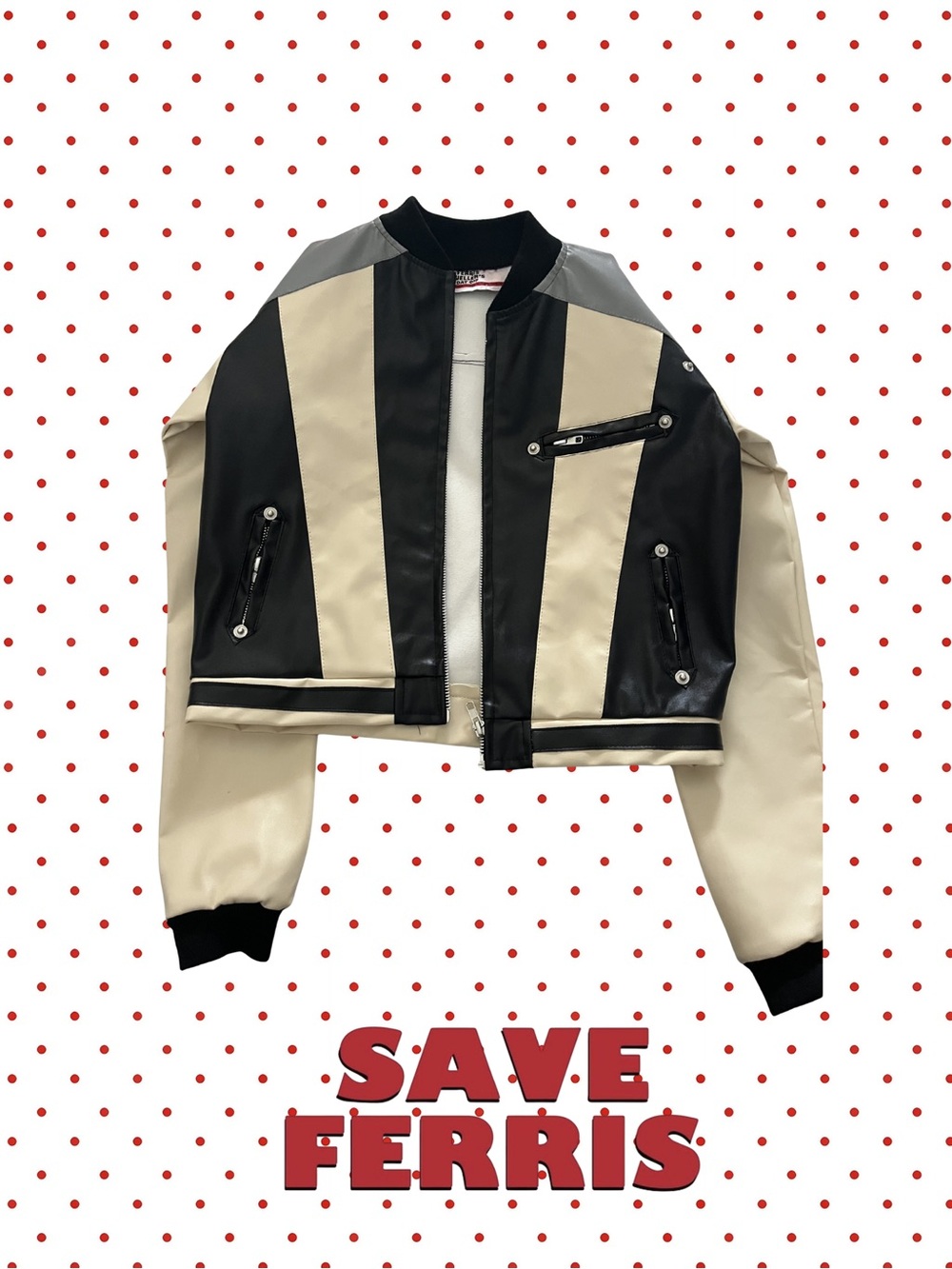 Black & Cream Colorblock Bomber Jacket